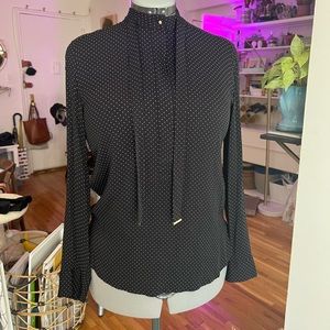 Zara woman, white polka dot/black button up blouse, size Medium